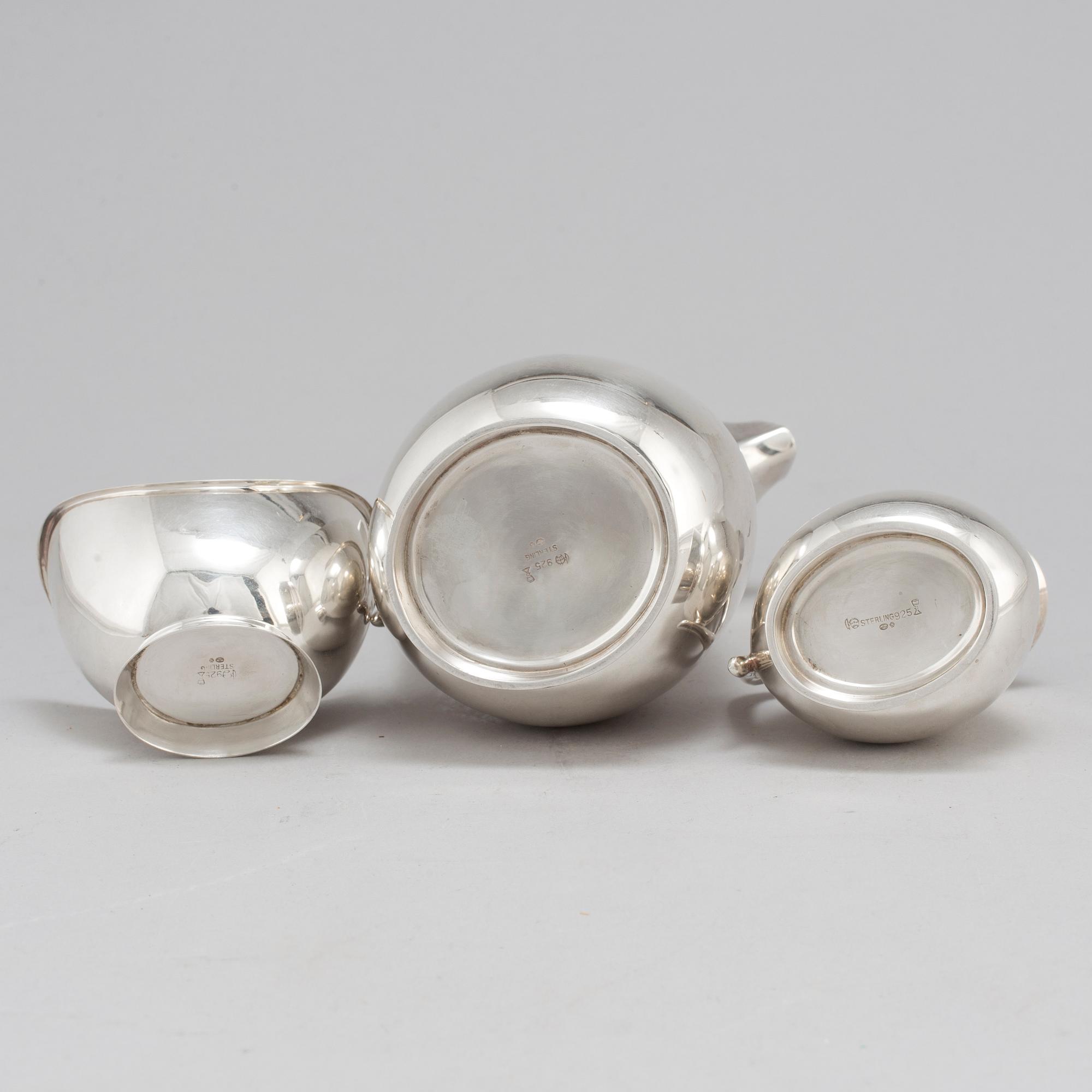 A three piece sterling silver coffee set, Germany. 20th century.