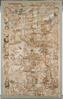 A large embroidered silk panel, Qing dynasty, circa 1800.