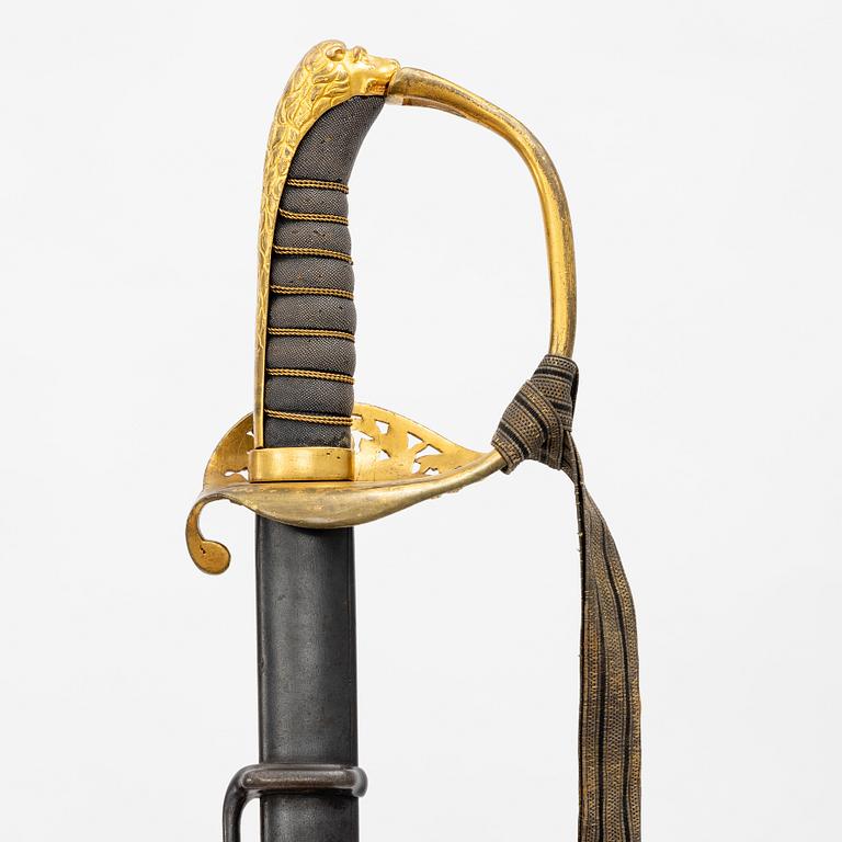 Sabel, svensk, för officer, 1800-talets andra hälft, med balja.