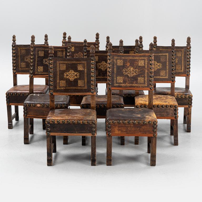 A set of nine beech Baroque style chairs, end of the 19th Century.