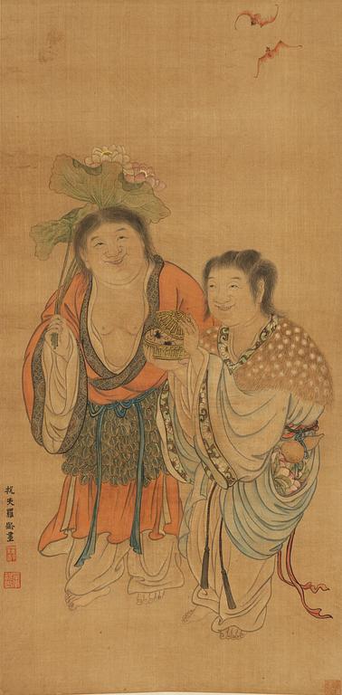 Luo Ling/ Luo Zhufu, efter, Två gudomar hållande spindlar.