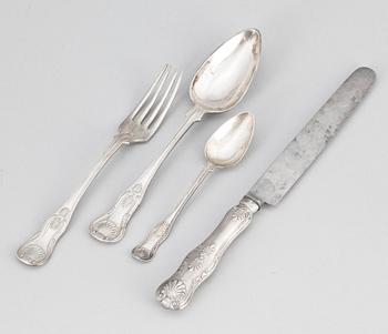 BESTICKSET, 4 delar, silver, "Engelsk snäck", bla Gustaf Theodor Folcker, 1840-50-tal.