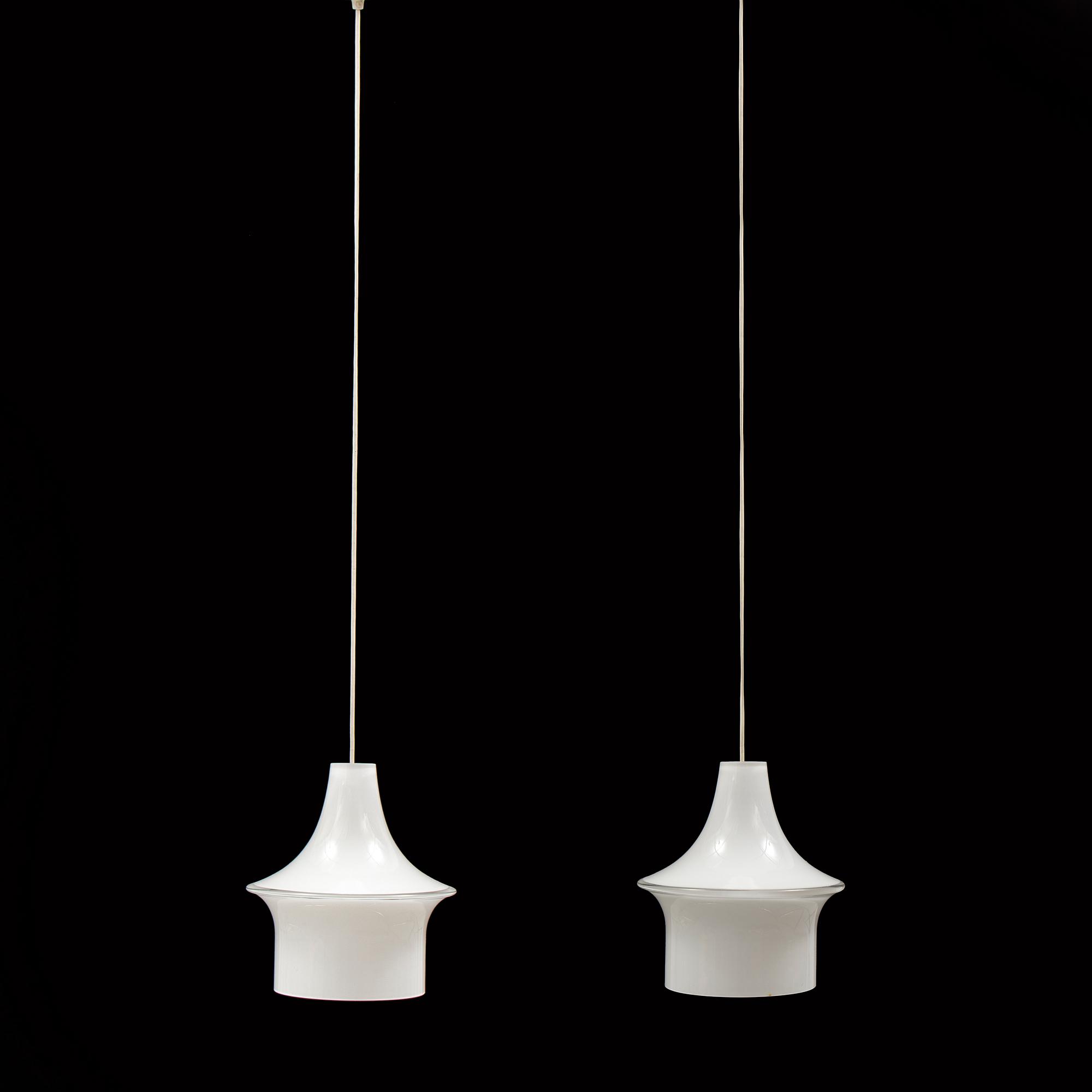 LISA JOHANSSON-PAPE, a pair of 'Pagodi' ceiling lights in glass, from Iittala, Finland.