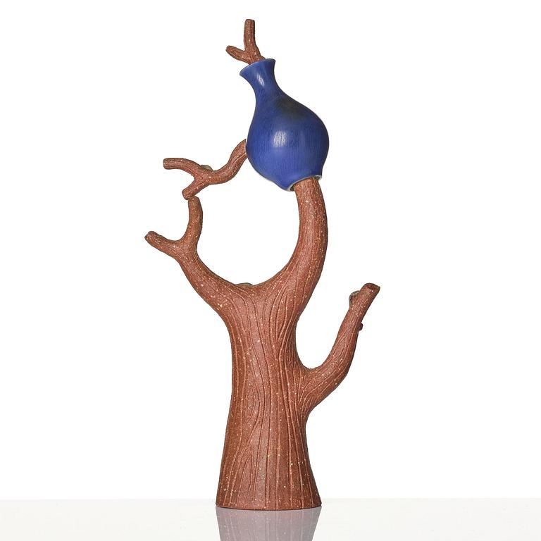 Stig Lindberg, a "Trädet och Krukan" (The Tree and the Pot) stoneware sculpture, with vase by Berndt Friberg, Gustavsberg Studio 1940s.