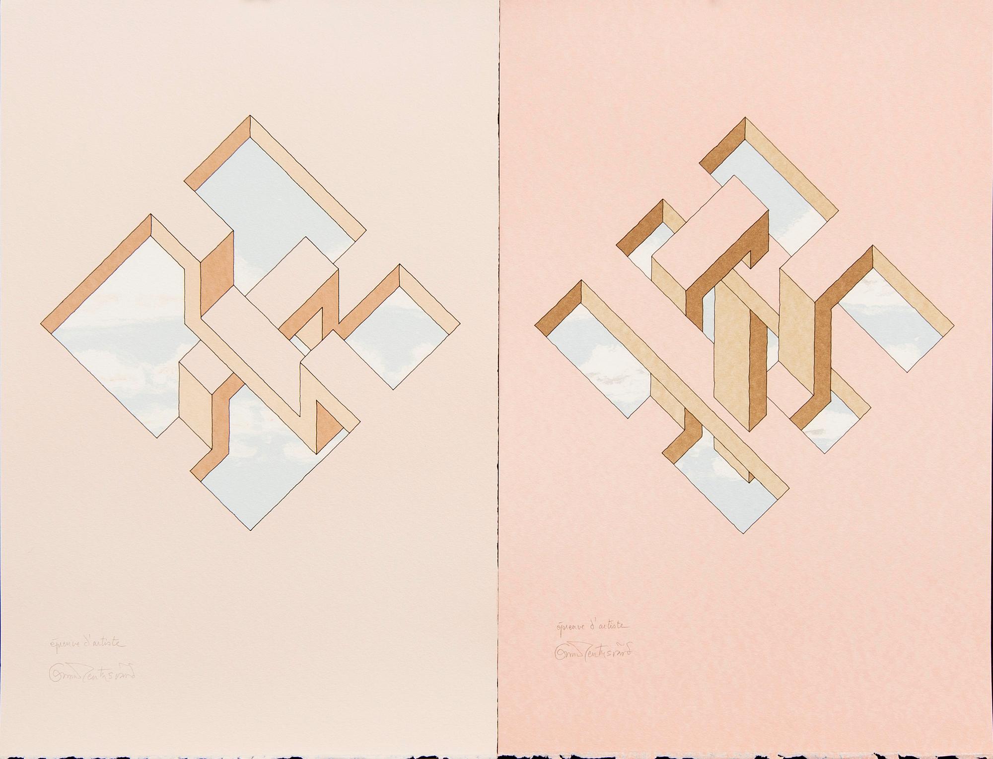 Oscar Reutersvärd, färglitografier fyra st, signerade 46/120 samt EA.