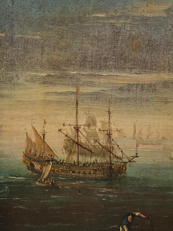 Salvator Rosa, Harbour scene with figures and boats.