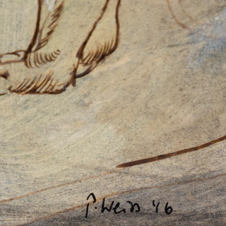 PETER WEISS, mixed media on paper, signed and dated 46.