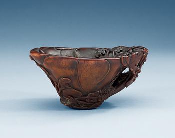 A rhinoserous libation cup, Qing dynasty, Kangxi (1662-1722).