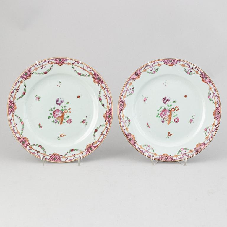 A set six odd famille rose dishes, Qing dynasty, 18th Century.