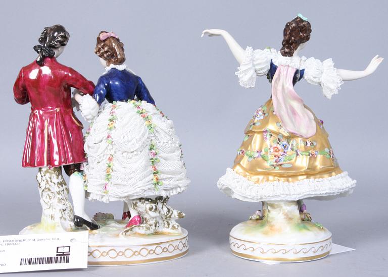 FIGURINER, 2 st, porslin, bl a Dresden, 1900-tal.