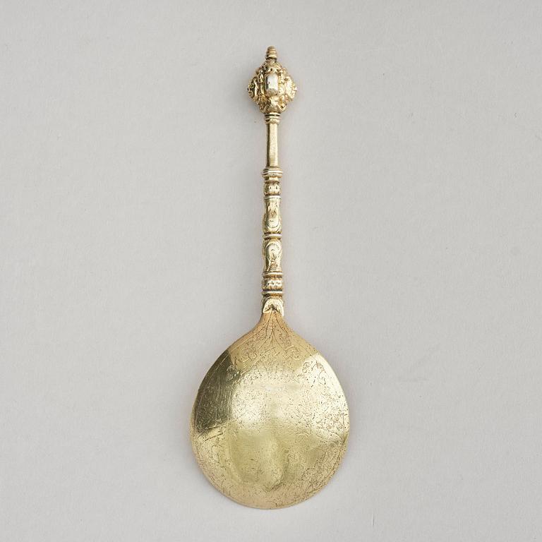 A gilded silver spoon, probably Scandinavian 17th century.