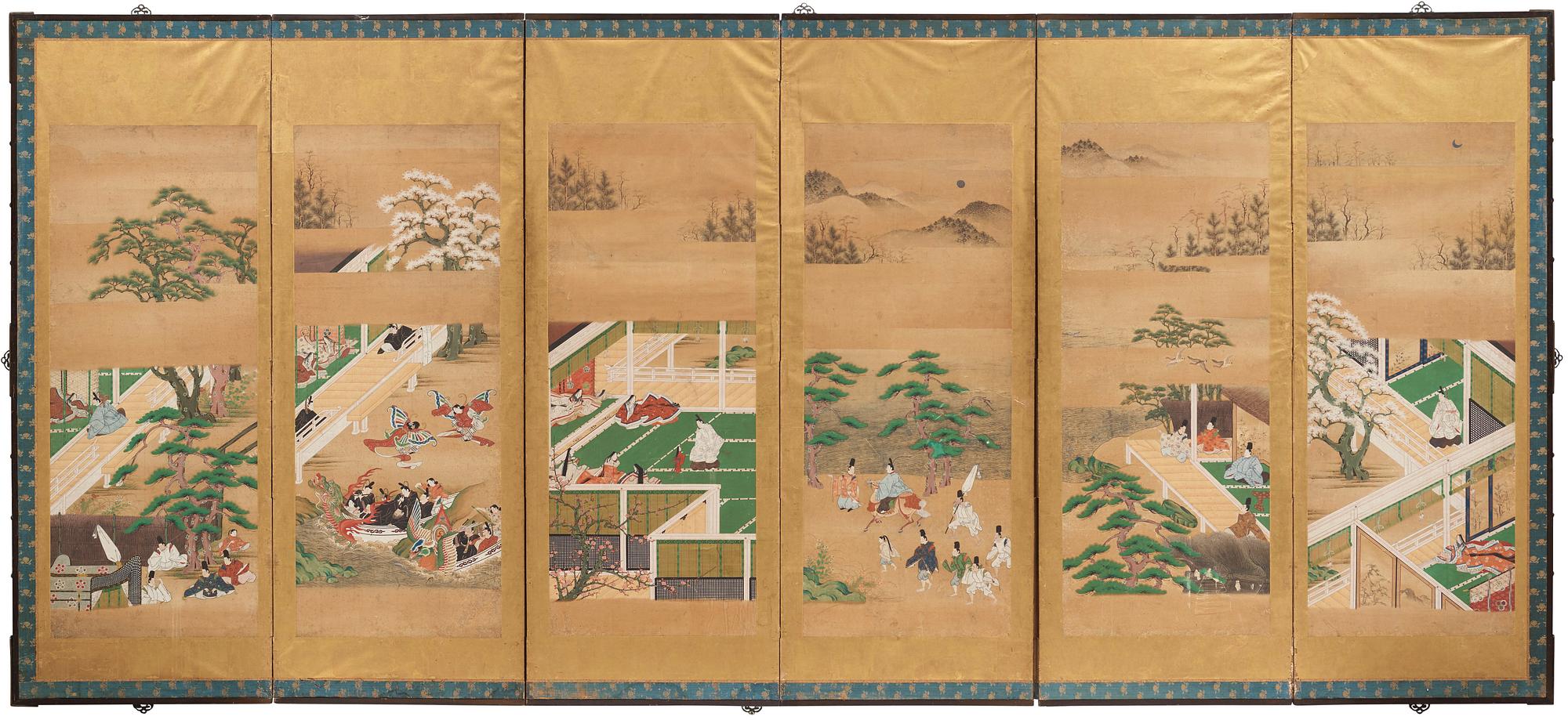 A Japanese six fold screen, Edo period (1603-1868).