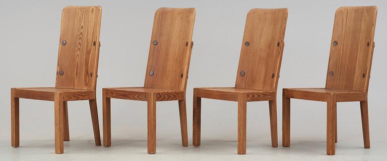 A set of four Axel Einar Hjorth stained pine 'Lovö' chairs, Nordiska Kompaniet, Sweden 1930's.