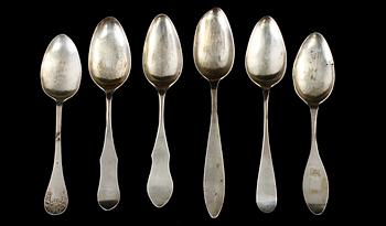 SKEDAR, 6 st, silver, 1800-talets första hälft, bl a Visby. Tot. v. 253 g.