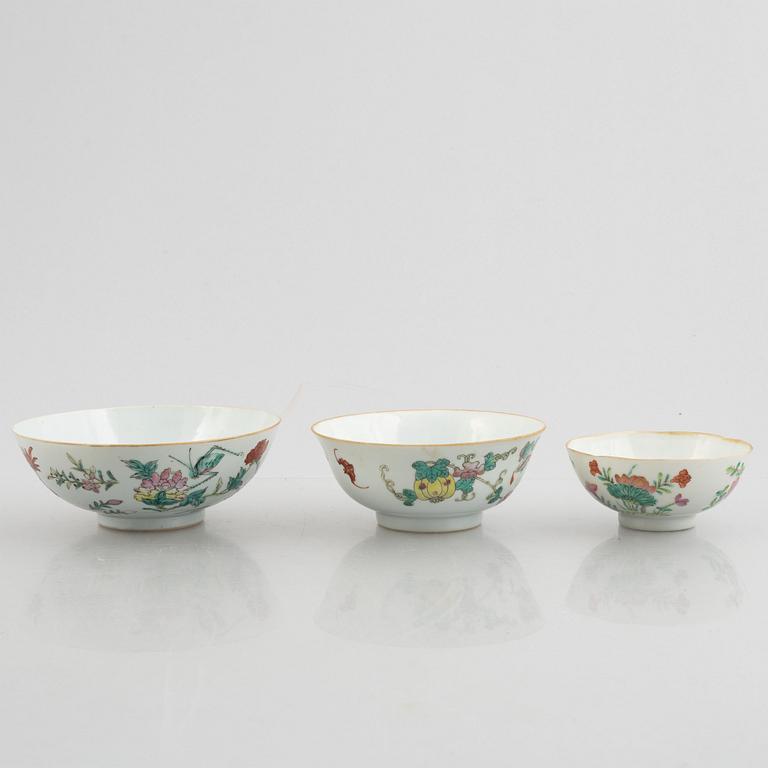 Three Famille Rose porcelain bowls, China, early 20th century.