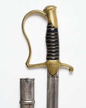 A Swedish artillery sword, 1889 pattern, with scabbard.