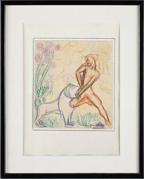 Isaac Grünewald · ISAAC GRÜNEWALD, krita på papper, stämpelsignerad.