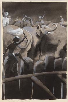 DAVID LJUNGDAHL, eight original ink illustrations from the 1915 edition of 'The Jungle Book' in Swedish.