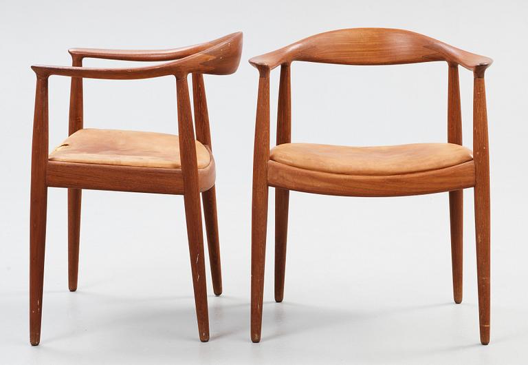 A pair of Hans J Wegner teak 'The Chair', by Johannes Hansen, Denmark 1950-60's.