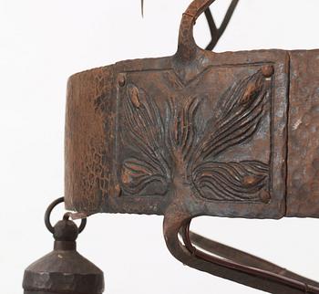 Carl Westman, A hammered iron ceiling lamp attributed to Carl Westman Arts and Crafts, Sweden ca 1902-1905.