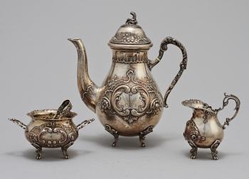 KAFFESERVIS, 4 delar, silver, rokokostil, 1900-talets andra hälft. Vikt 650 gram.