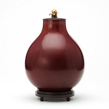 Carl Halier, & Knud Andersen, a stoneware and patinated bronze jar, lid and base, Royal Copenhagen, Denmark 1935.