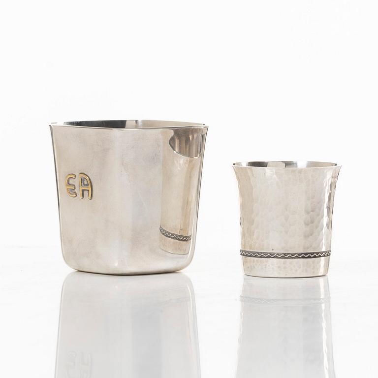 Two cups, silver, C.F. Carlman, 1953, and Ceson Guldvaru Ab, 1984.