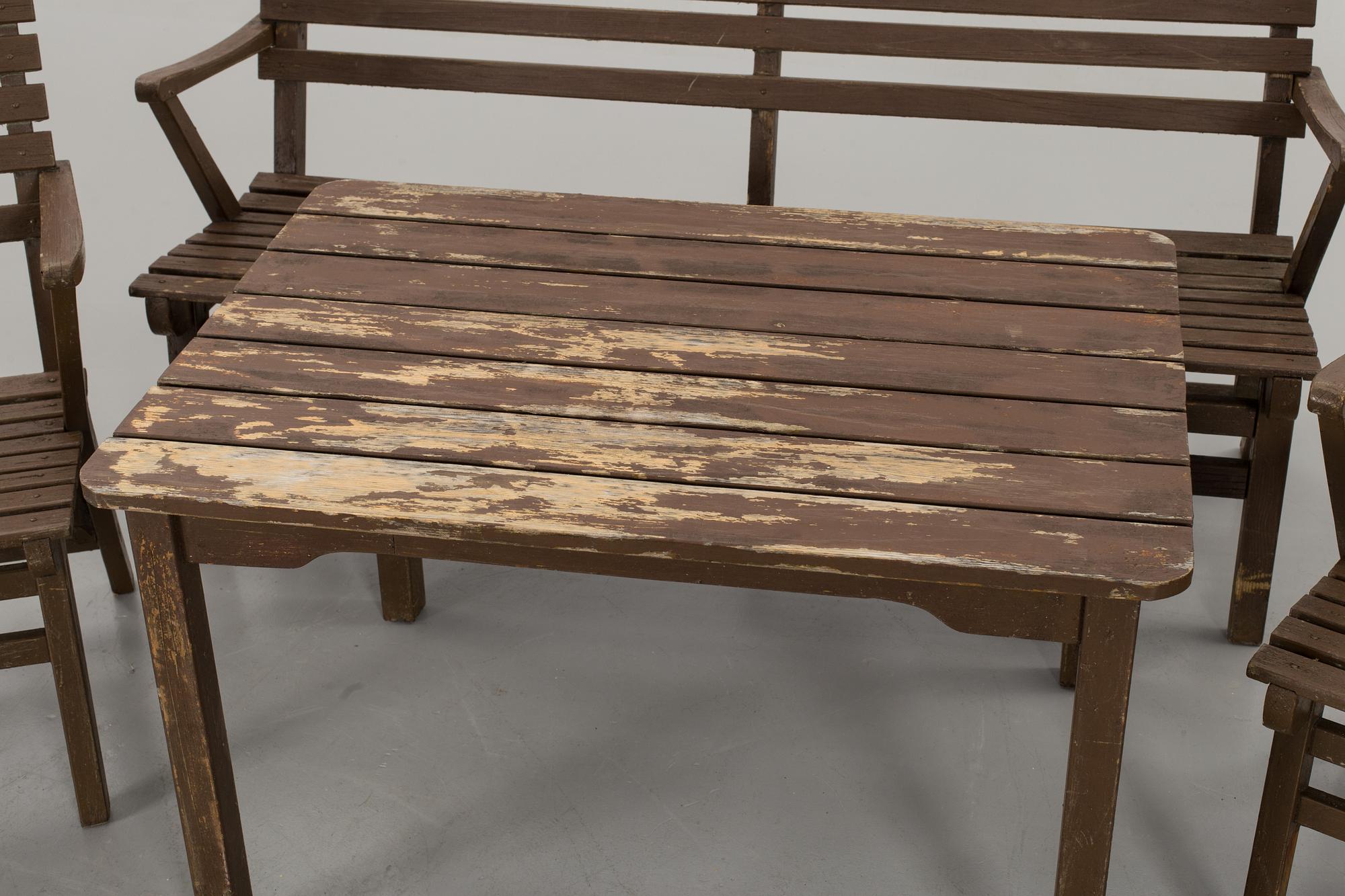 CARL MALMSTEN, garden furniture 'Bergshamra', two chairs, a sofa and a table. Mid 20 th century.