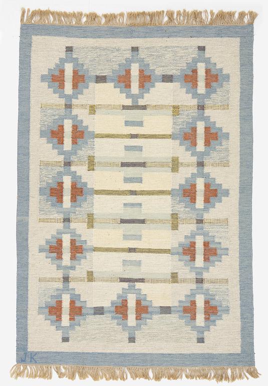 Karin Jönsson, possibly, a flat weave carpe, ca 249 x 173 cm, signed JK.