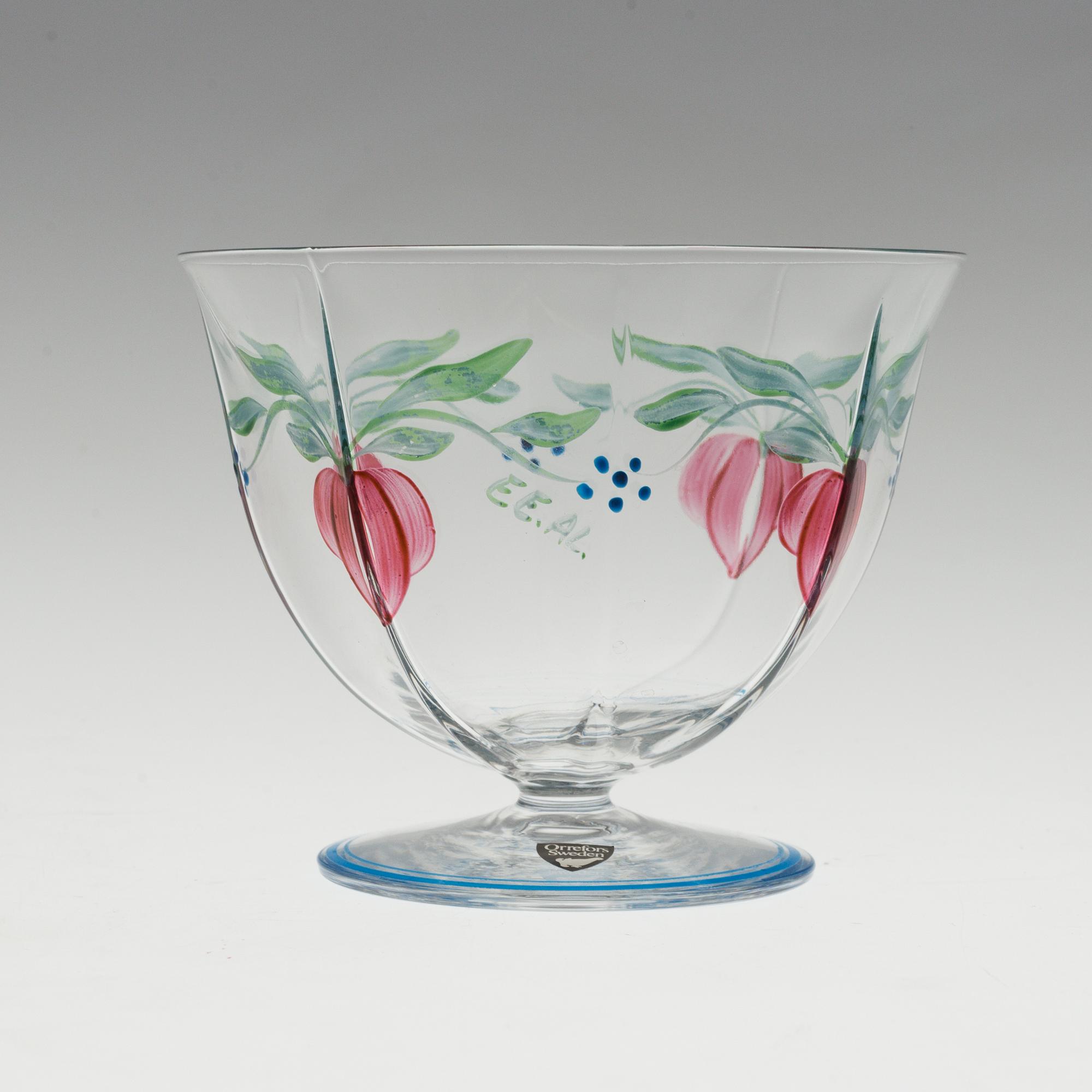 EVA ENGLUND, champagnekupor + skål, 9 delar, "Maja", Orrefors, sent 1900-tal.