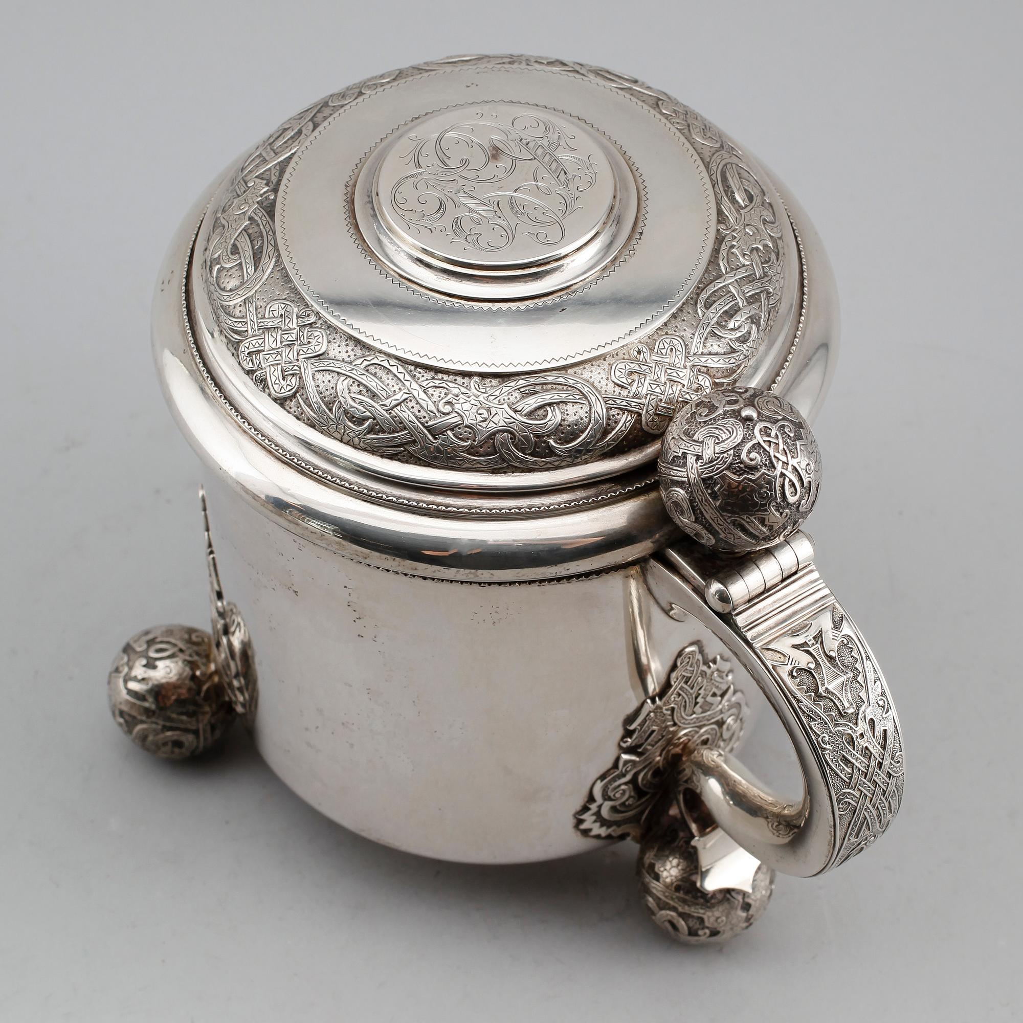 STOP samt BÄGARE, 6 st, silver, 1894/1895. Vikt ca 1244 gram.