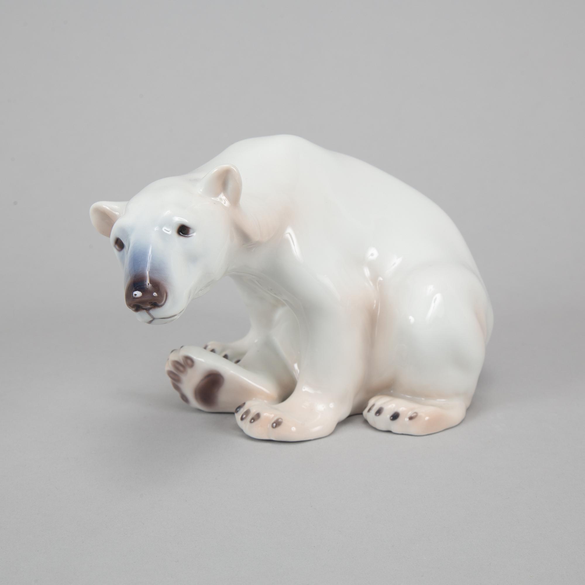 Royal Copenhagen, two porcelain polar bears, 537 and 1629, Denmark, 1985-2004.