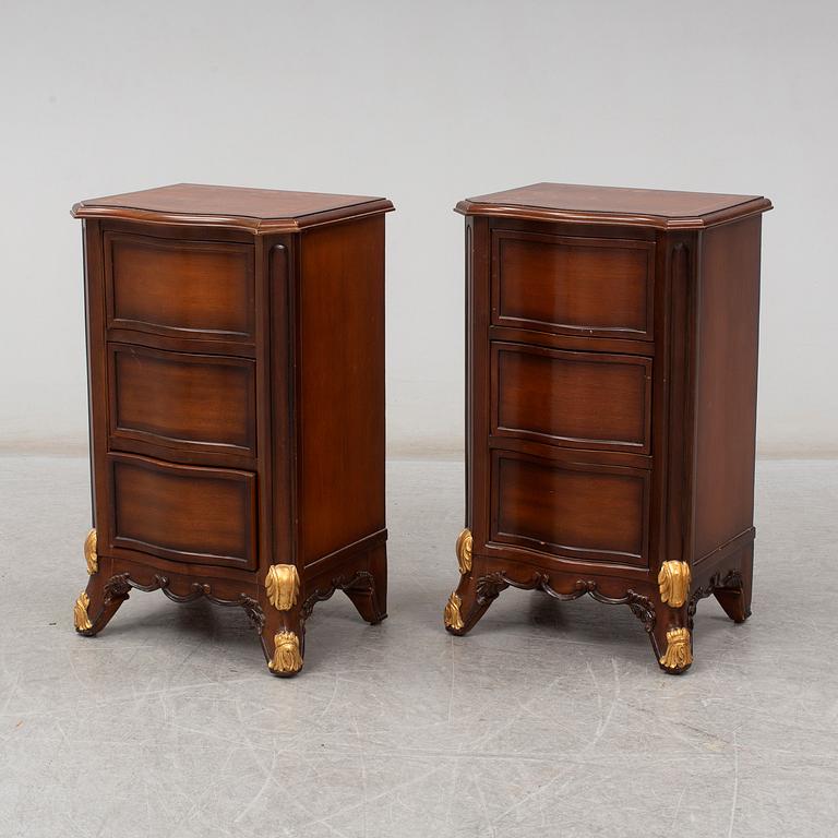 a set of a mahogany veneered and guilded rococo-style bed and two bedside tables.