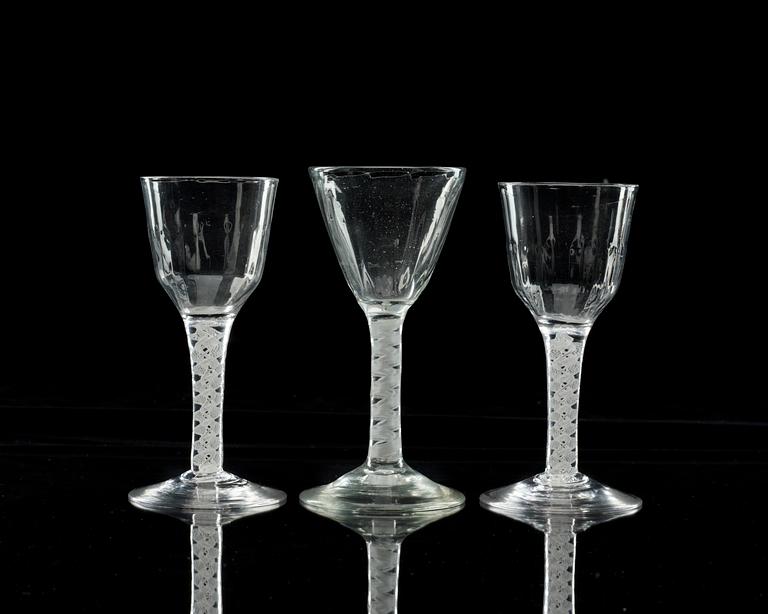 A set of three wine glasses, presumably Norwegian, 18th Century.