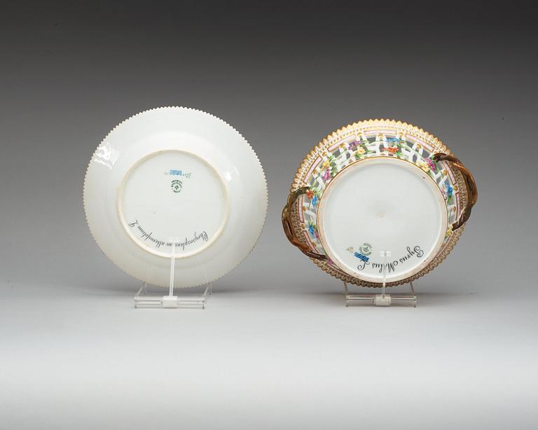 A Royal Copenhagen 'Flora Danica' chestnut basket with stand, Denmark, 20th Century.