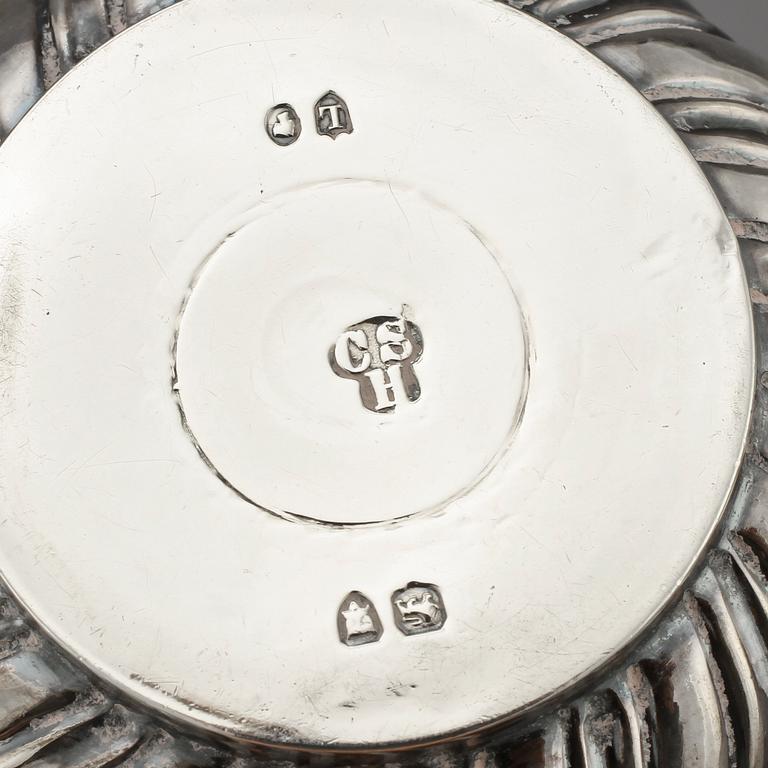 PARTI SILVER, 5 delar, utländska stmpl, 1800-tal. Tot v 230 g.