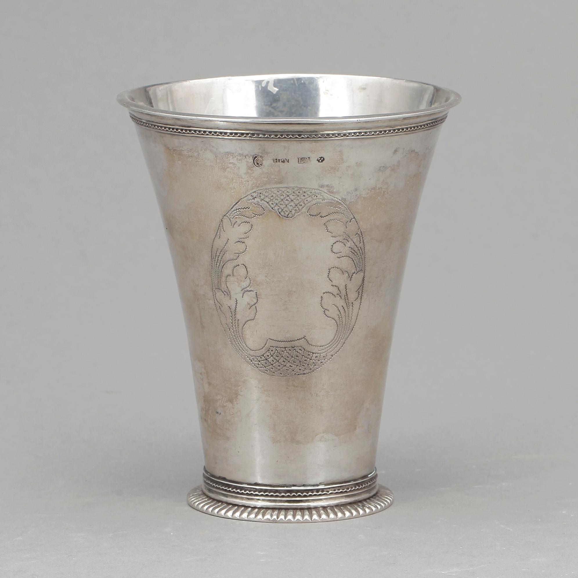 BÄGARE, silver, Hans Petter Vogt, Kristianstad, 1793. Vikt ca 193 gram.