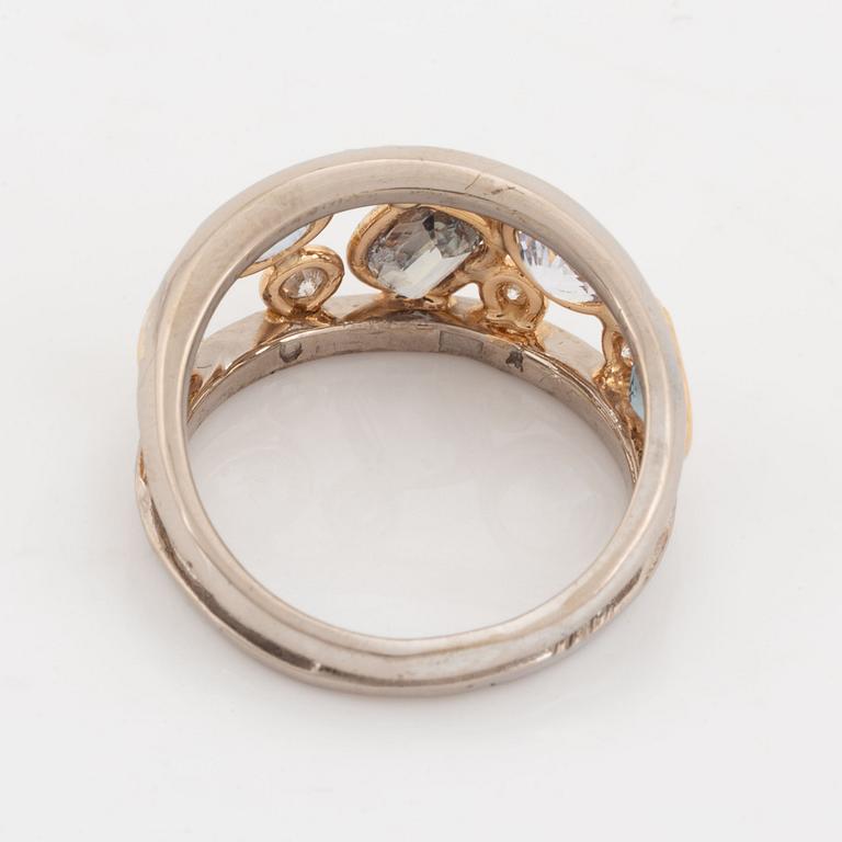 Multi colooured sapphire and brilliant cut diamond ring.