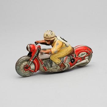 MOTORCYKEL, plåt, "Charly 1005", Schuco, Tyskland, omkring 1950.