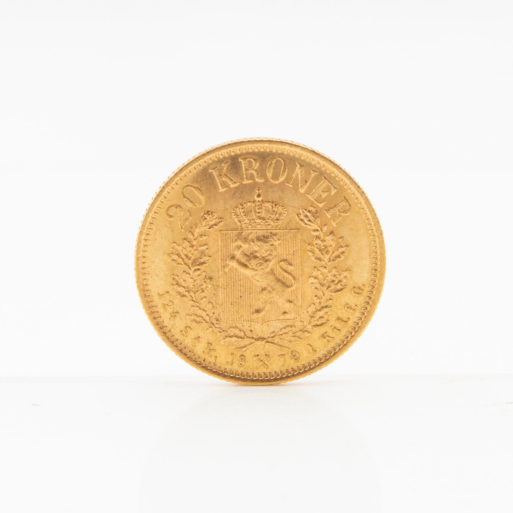 Guldmynt 20 Kroner Norge 1879 Oscar II.