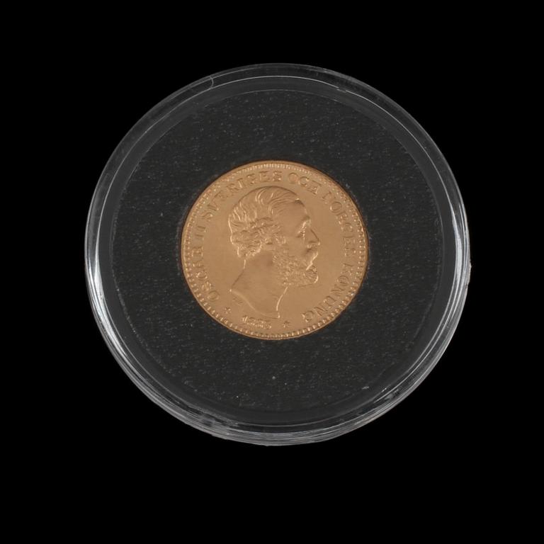 GULDMYNT, 10 kronor, Oscar II, 1883, vikt ca 4 g.