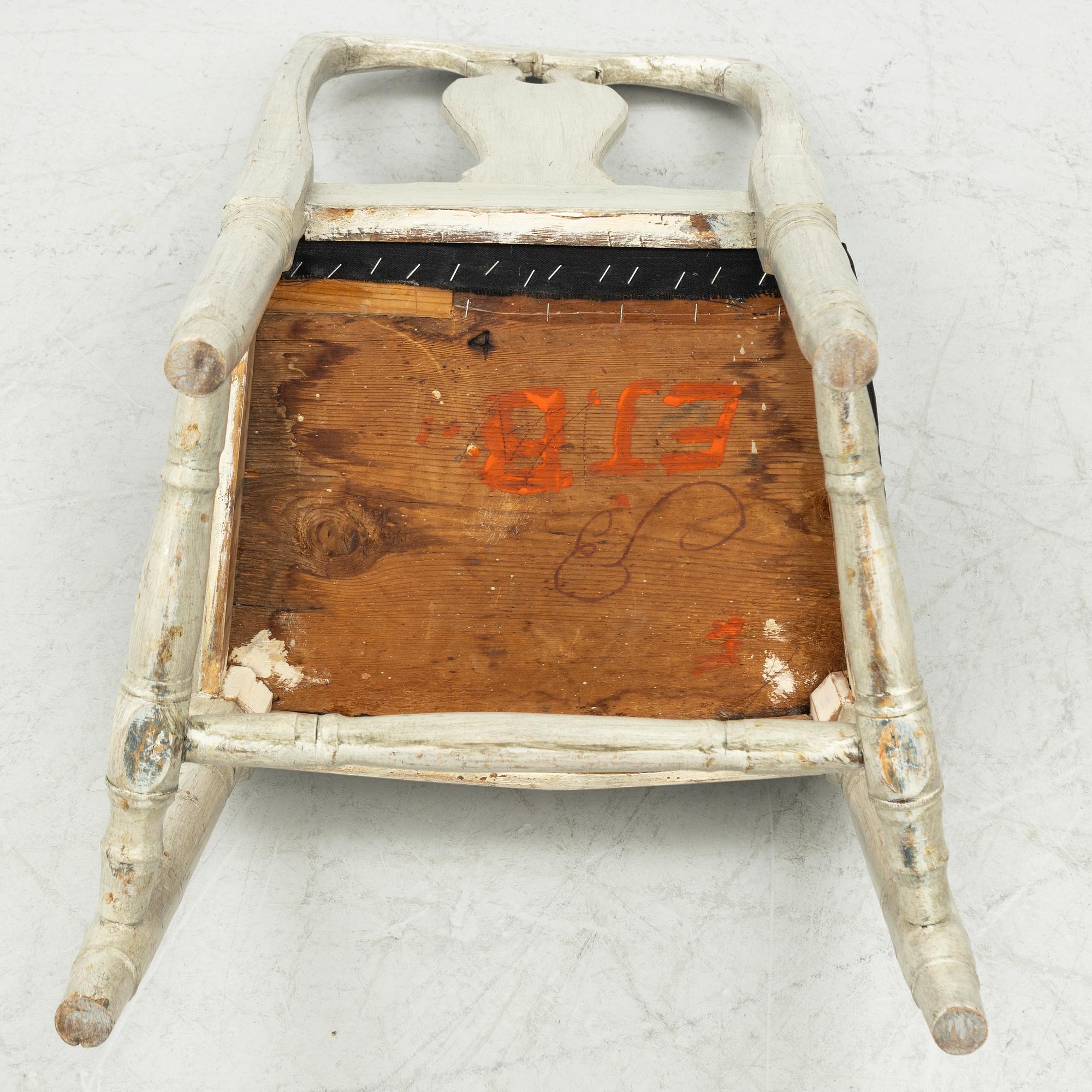 A set of five similar chairs, late 18th century.