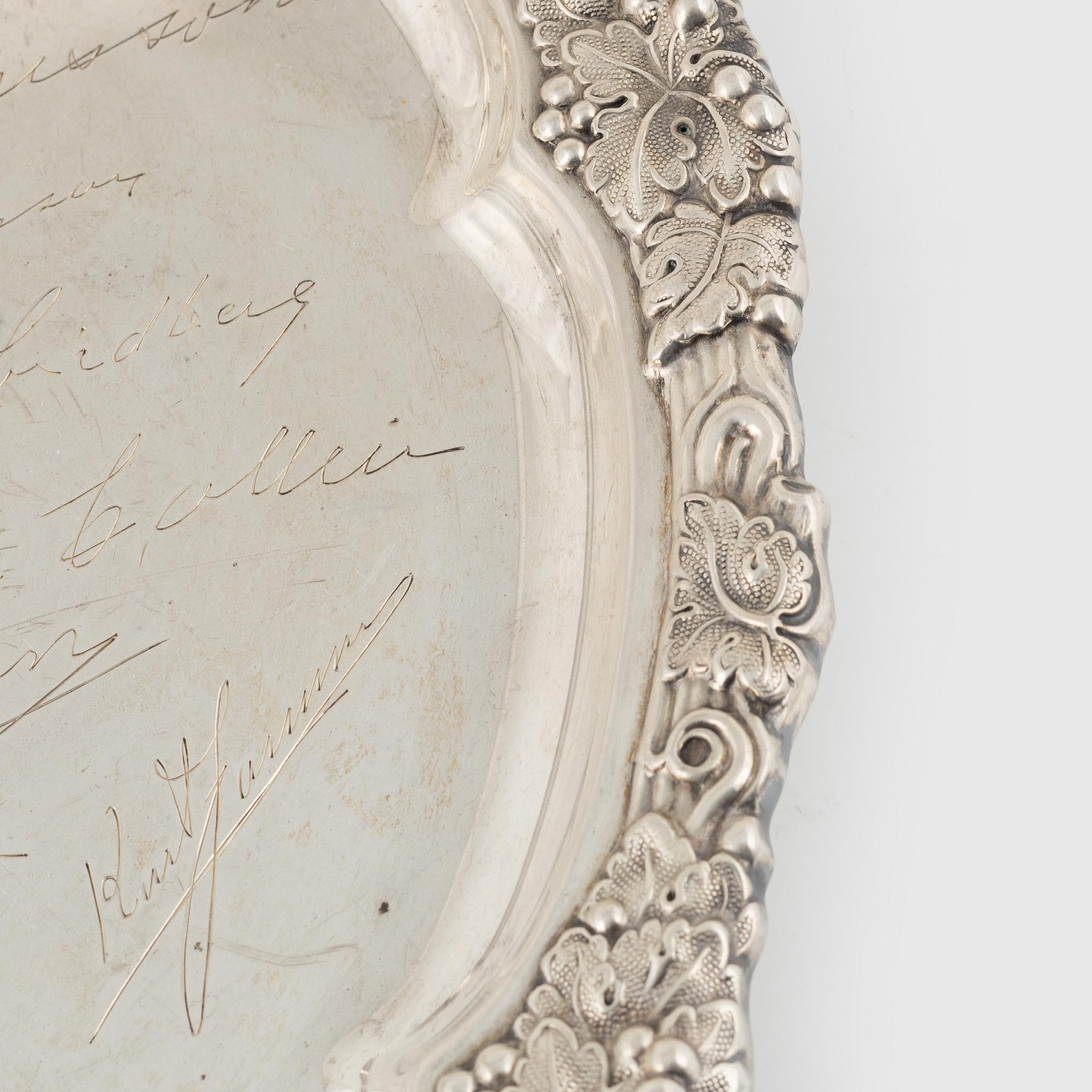 CG Hallberg, bricka, silver, Stockholm 1949.