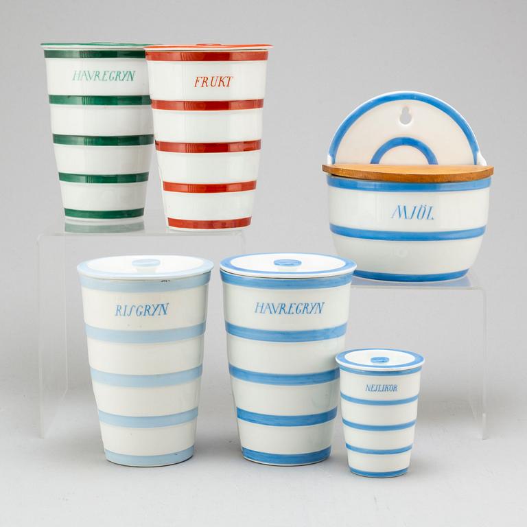 EDWARD HALD, kitchen porcelain jars with covers, from Karlskrona Porslinsfabrik 1930's. (16 pc).