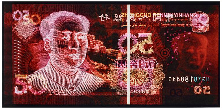 David LaChapelle, "Negative Currency: 50 Yuan used as Negative", 2010.