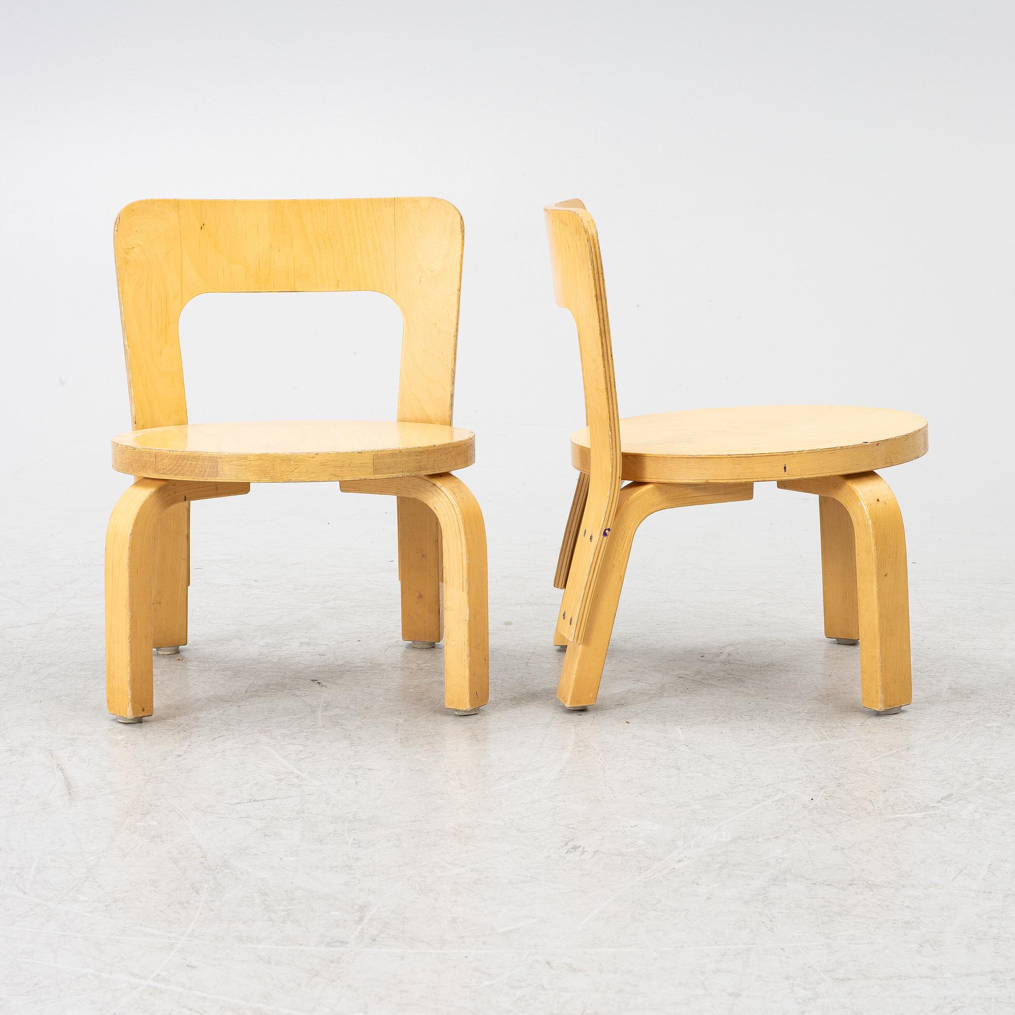 Alvar Aalto, barnstolar, 6 st, Artek, Finland.