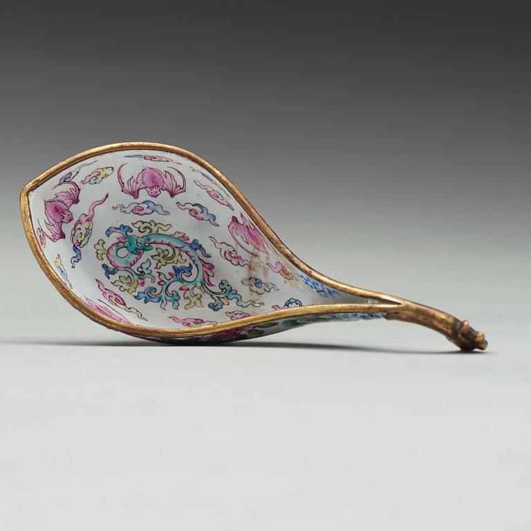 A enamel on copper ladle, Qing dynasty, 19th Century.