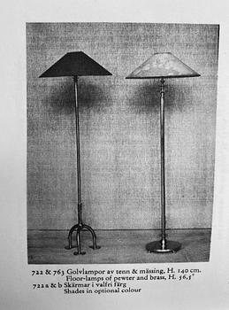 Nils Fougstedt, & Anna Petrus, a rare pewter and brass floor lamp, Svenskt Tenn, Stockholm 1929, model 763 A.