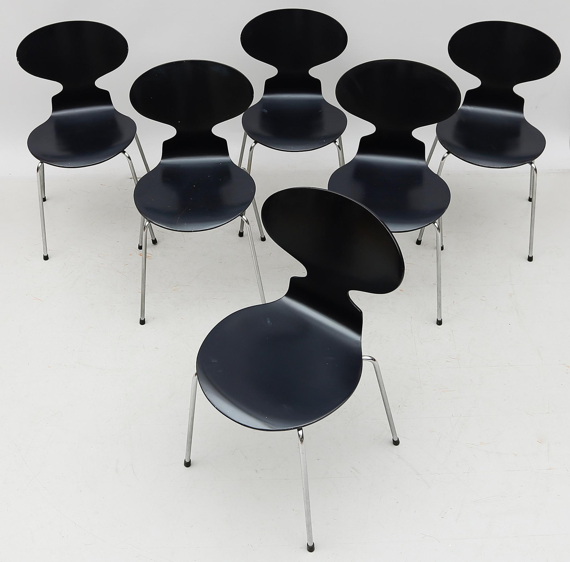 STOLAR, 6 st, "Myran", Arne Jacobsen, Fritz Hansen, 1900-talets andra hälft.