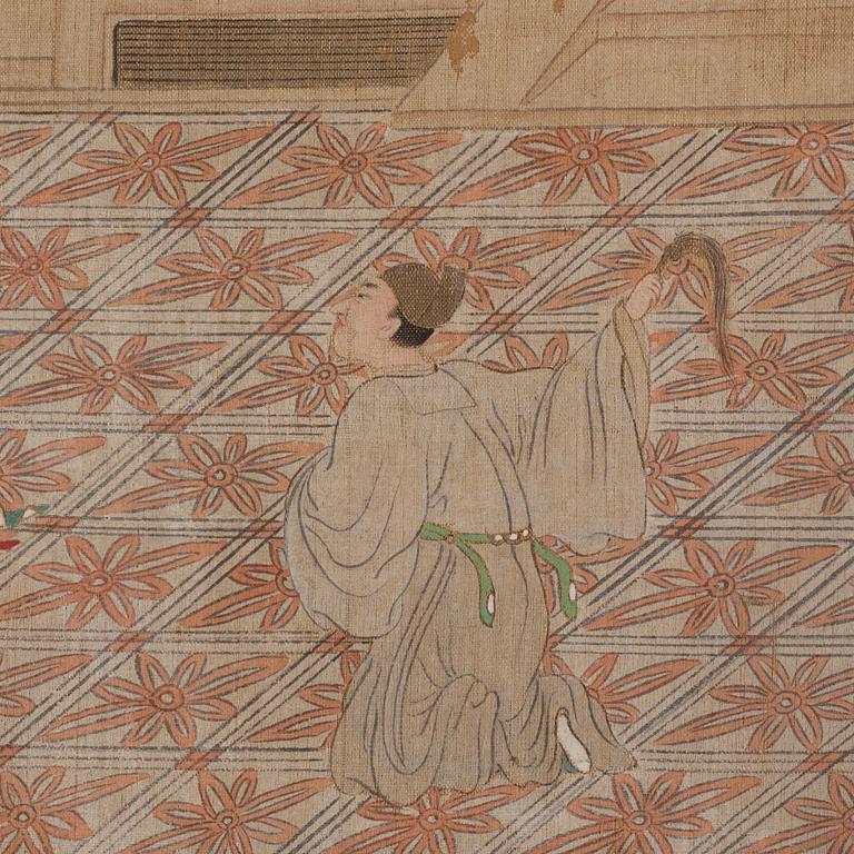 A Chinese scroll painting, ink and colour on paper, Qing dynasty, 19th Century.